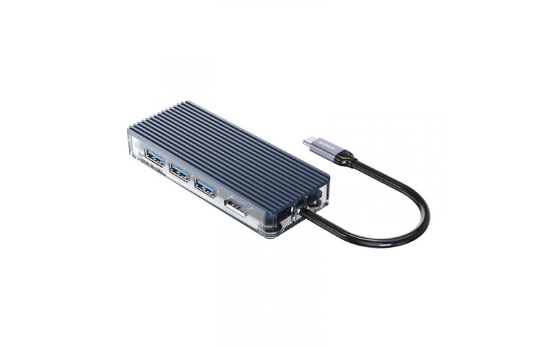 ORICO Type-C 6-in-1 Transparent Hub ( USB3.0Type-A*3、HDMI*1、RJ45*1、USB3.0 Type-C *1 ) – [ ORICO-WB-6RJ ]